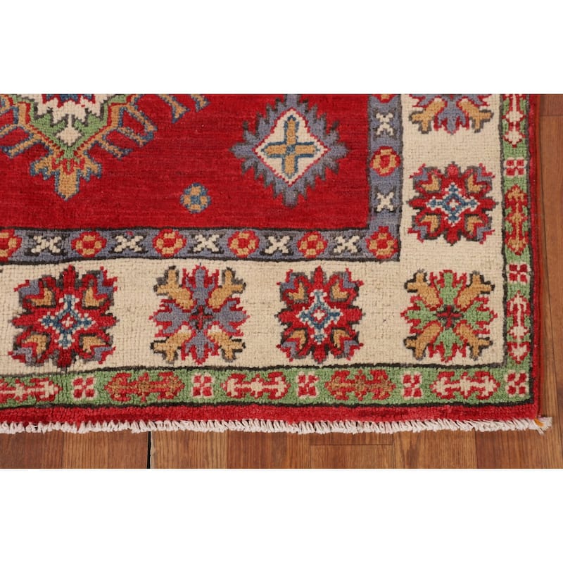 Red Kazak Oriental Accent Rug Hand-Knotted Wool Carpet - 3'5" x 4'11"