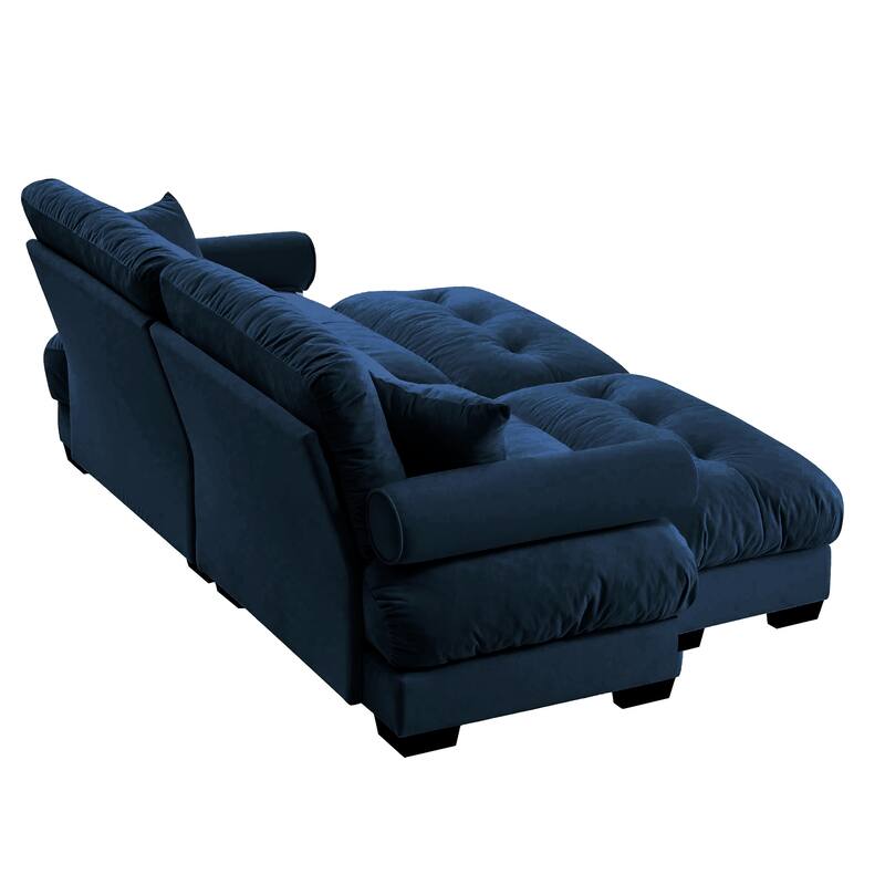 93.7" Velvet 2-Seater Sectional Sofa with Ottoman & Pillows