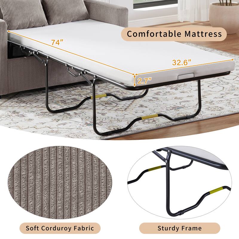 Twin Size Sofa Bed Sleeper Sofa with a Foldable Mattress, a Foldable Side Table, a Side Storage Pocket and Two USB Ports