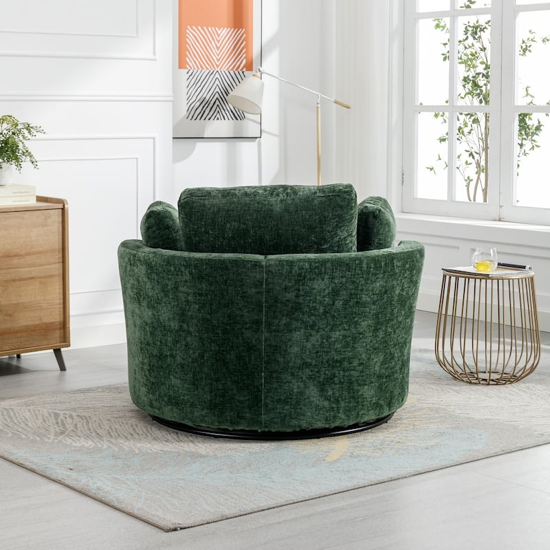 Swivel Accent Barrel Chair and Half Swivel Sofa With 3 Pillows 360 Degree Swivel Round Sofa