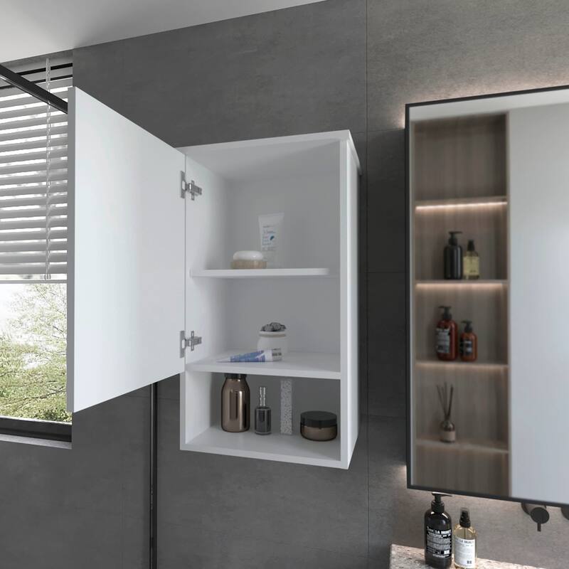 Medicine Cabinet with Mirror Door, Black Finish, Two Internal Shelves and Open Shelf for Easy Access