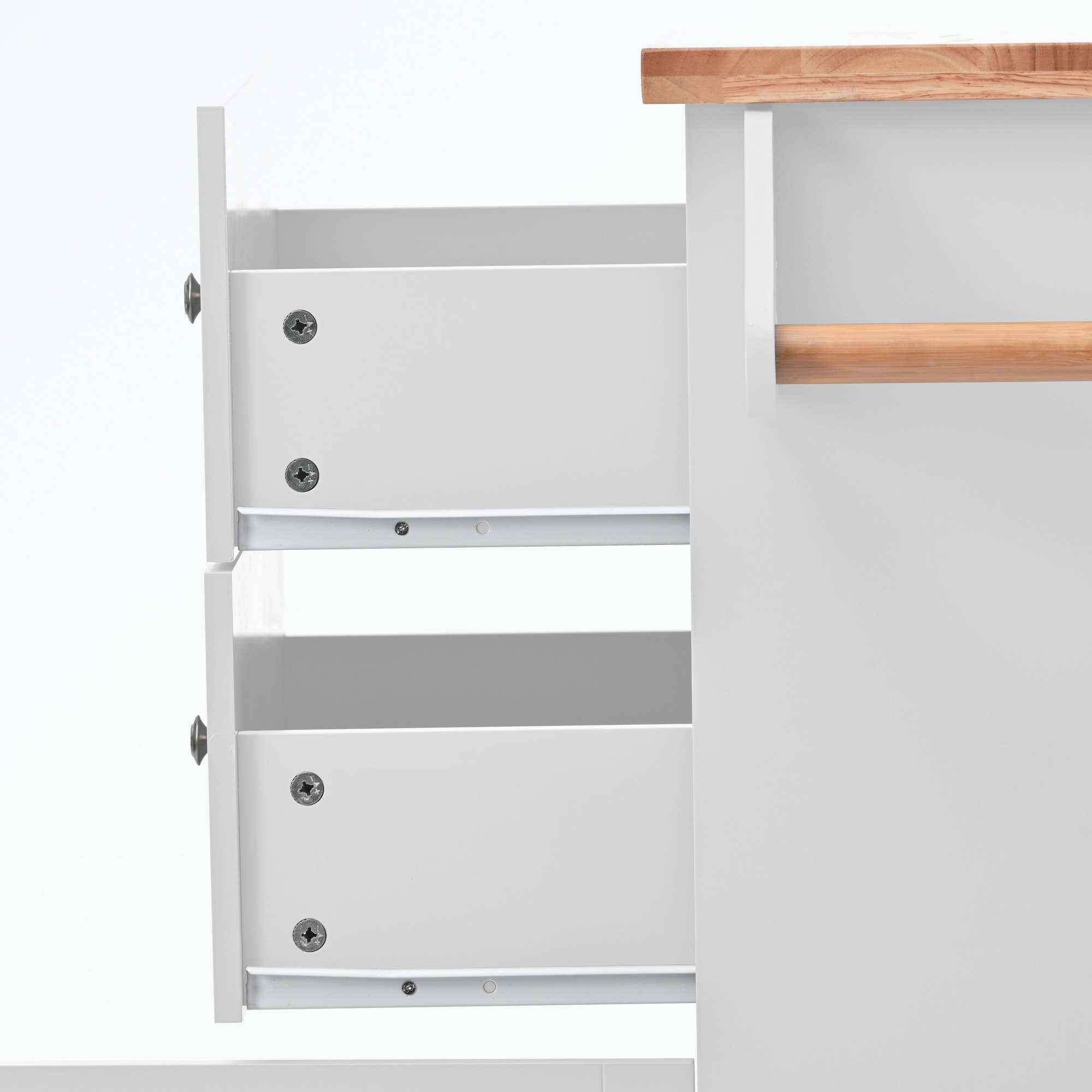 Kitchen Cart on 4 Wheels with 2 Drawers and 3 Open Shelves - On 