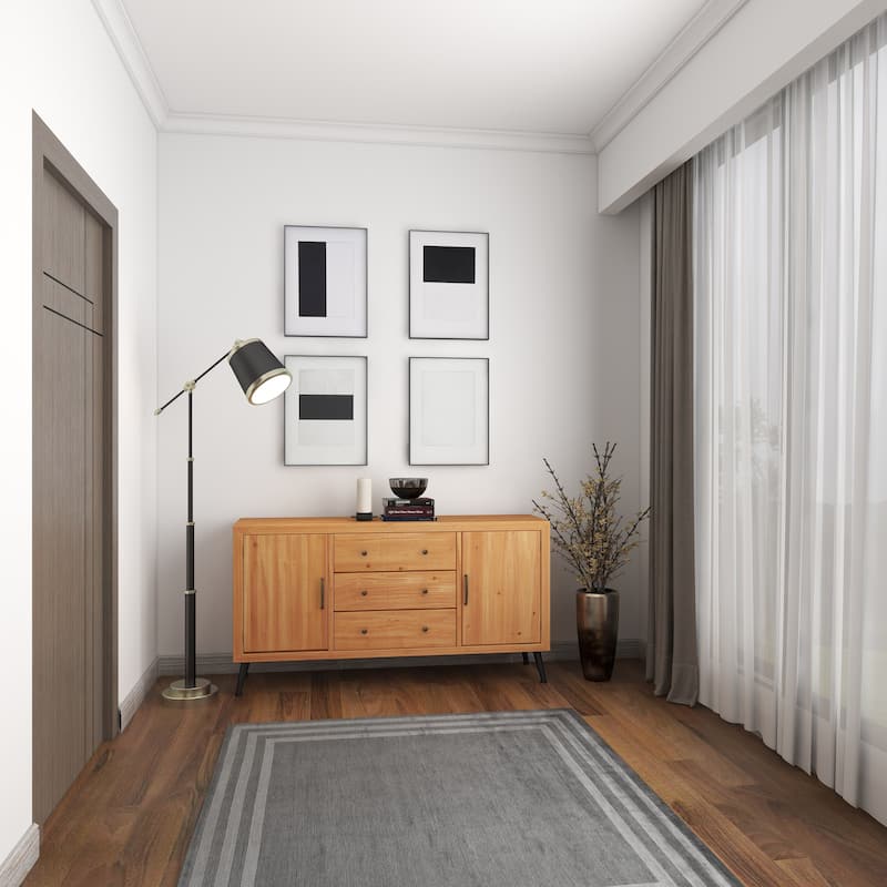 Light Brown Wooden 3 Drawers 1 Shelf and 2 Doors Buffet