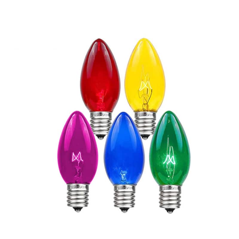 25 Pack C7 Twinkle Outdoor Christmas Replacement Bulbs, C7/E12 Base - Multi