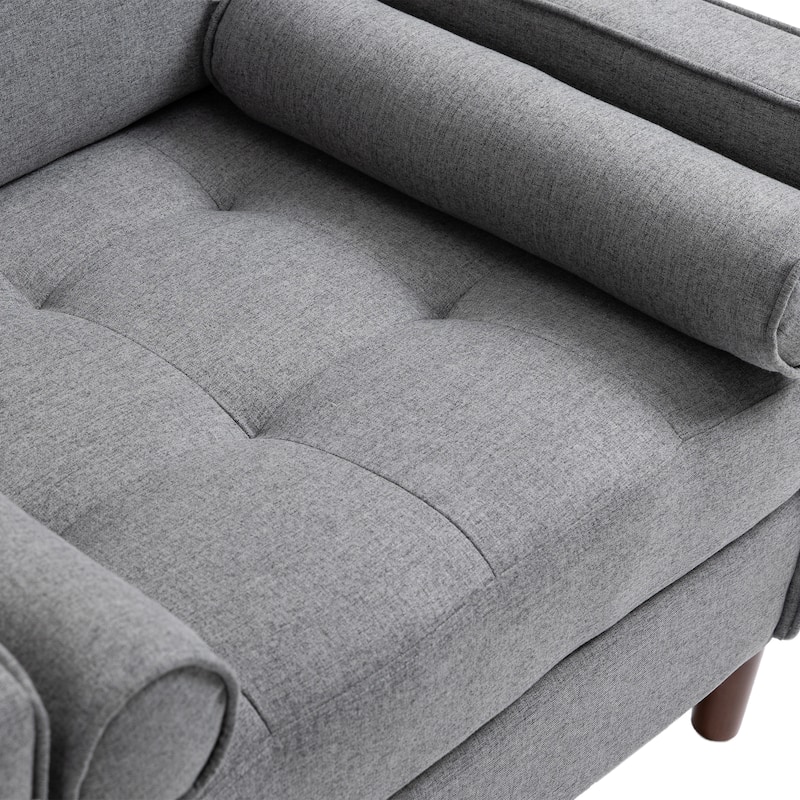 Living Room Wide Armchair Accent Chair Linen With Bolster Pillow