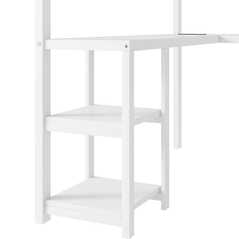 Metal Queen Loft Bed with Wardrobe and LED Light, Queen Size Loft Bed with L Shaped Desk and USB for Kids Teens Adults