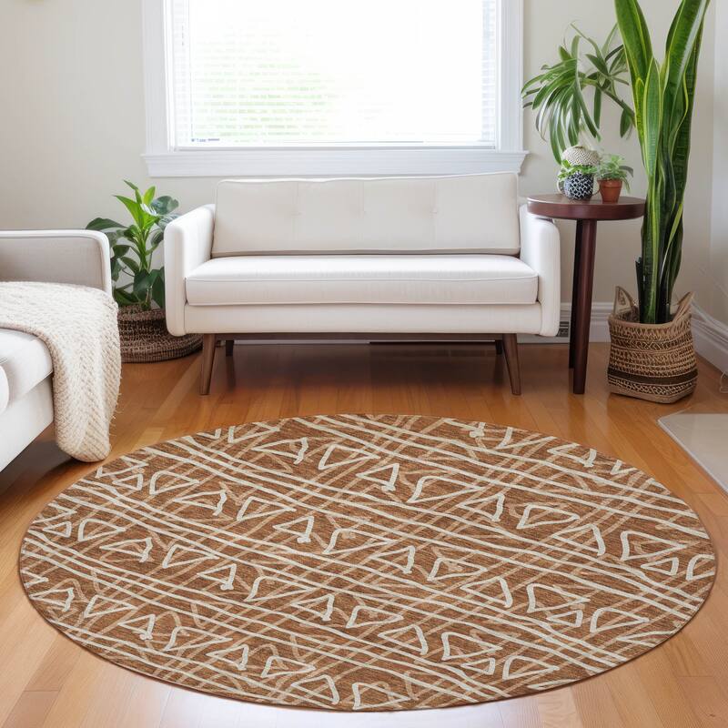 Premium Washable Super Soft Geo Mayfield Rug - Terracotta - 8' x 8' - Round