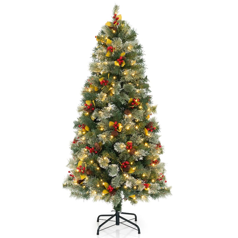 Gymax 5/7.5/9 FT Artificial Xmas Tree w/ 1416 Branch Tips 560 Warm - 5 Foot