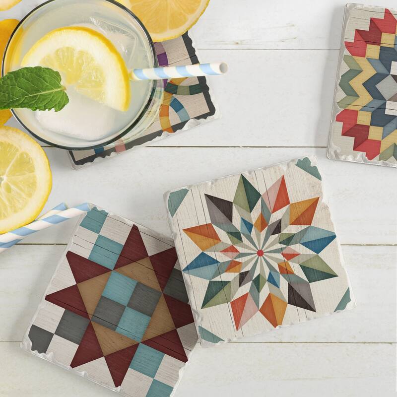 Counterart Absorbent Stone Coaster, Barn Quilt Signs, Set of 4 - 4.01x4.04
