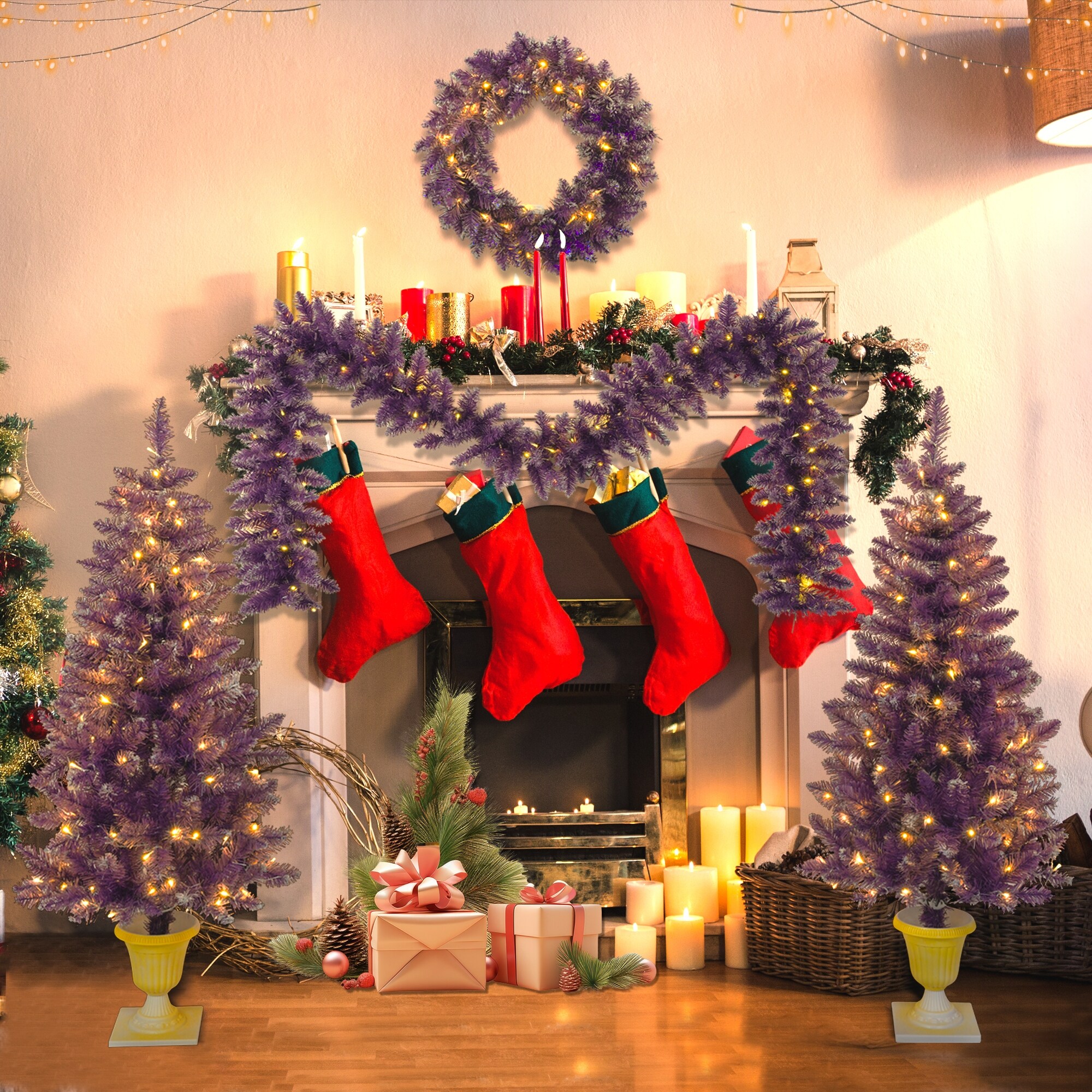 4-Piece Pre-lit Christmas Tree Set, Garland, Wreath & 2 Entrance