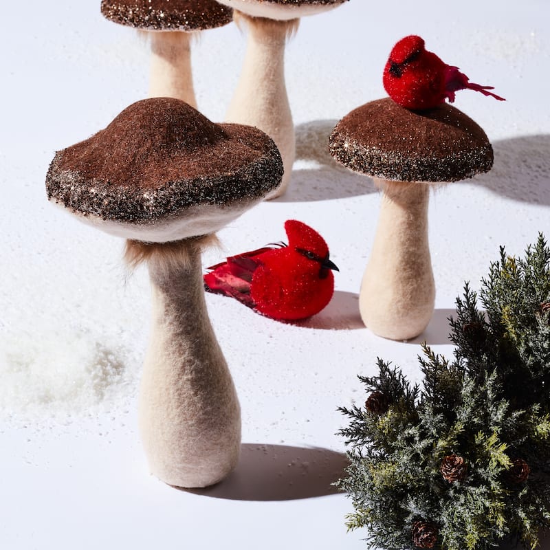Glittered Mushroom Decor (Set of 2)