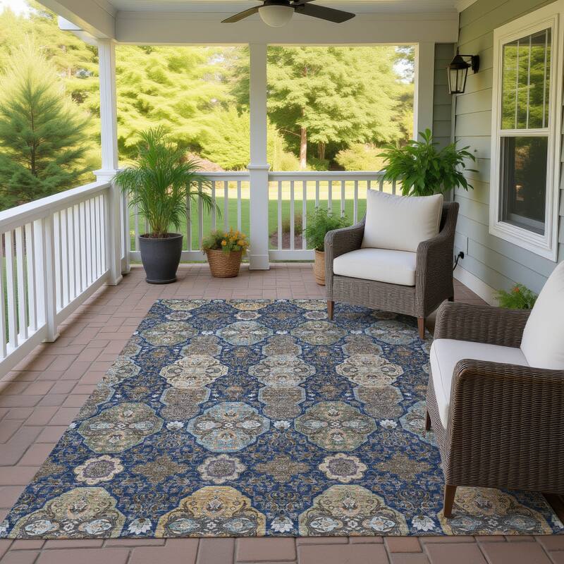 Machine Washable Indoor/ Outdoor Traditional Tracey Chantille Rug - Navy - 8' x 10'