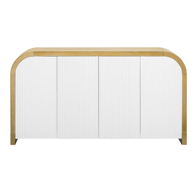Wood Curved Corner Cabinet with Adjustable Shelves and 4 Door