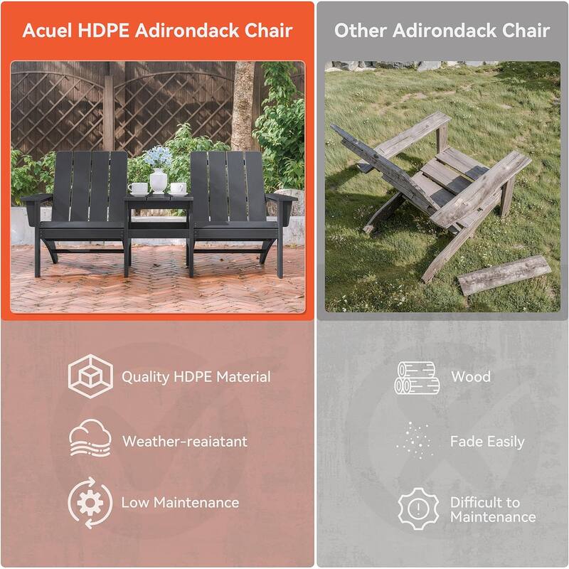 Outdoor Beach Ottoman, Sectional Adirondack Chairs Two Seat with Table - 2-in-1