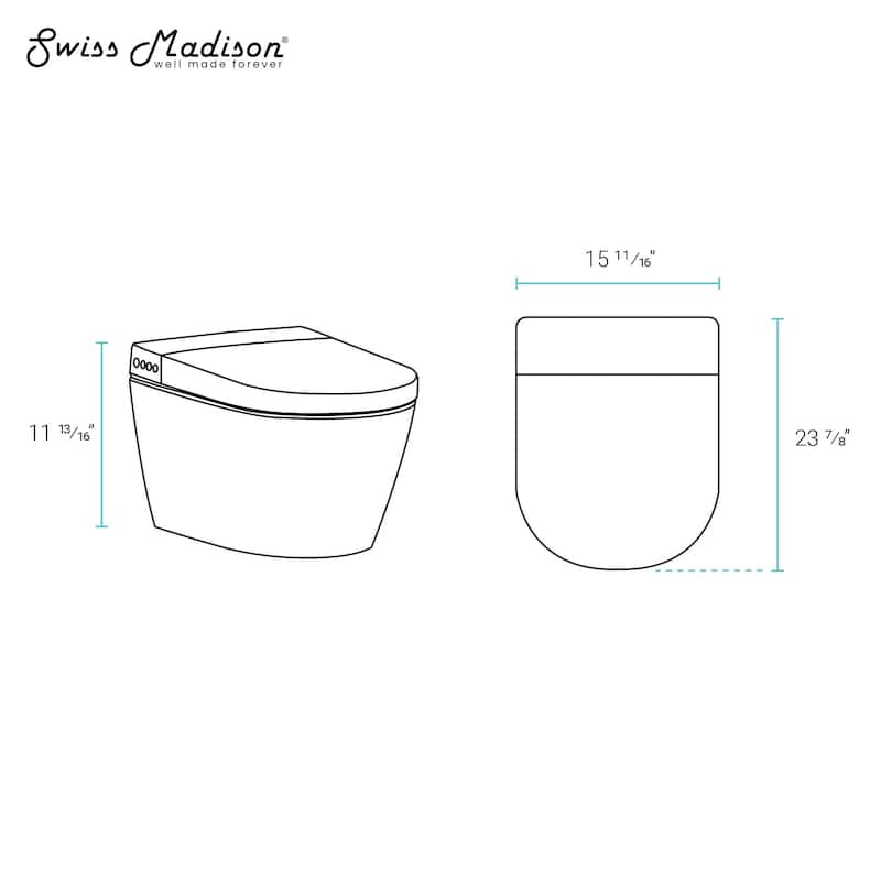 Poitiers Smart Wall-Hung Toilet With Bidet - 23.87" x 15.68" 11.81" - 23.87" x 15.68" 11.81" - White