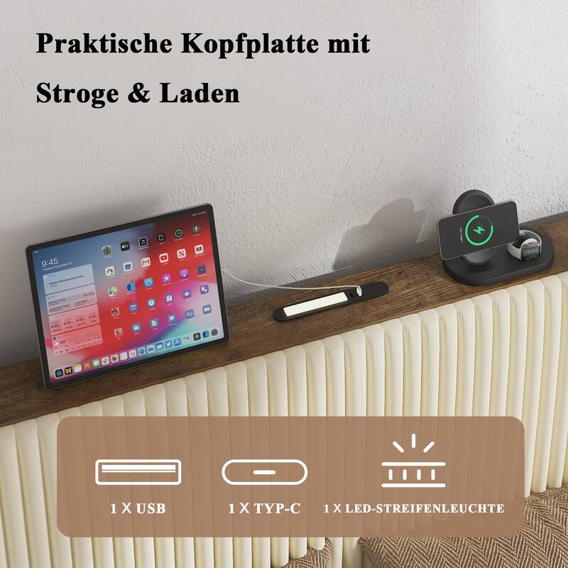 alazyhome Metal Bed Frame with Charging Station