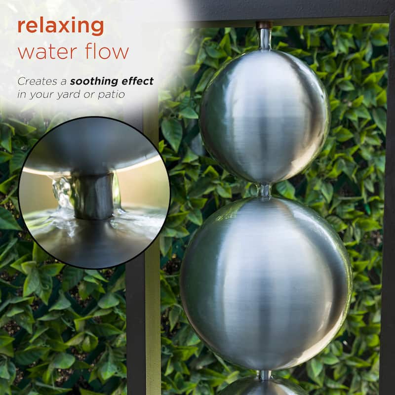 Alpine Corporation 55" Tall Outdoor Modern Column Fountain with Stainless Steel Orbs, Silver