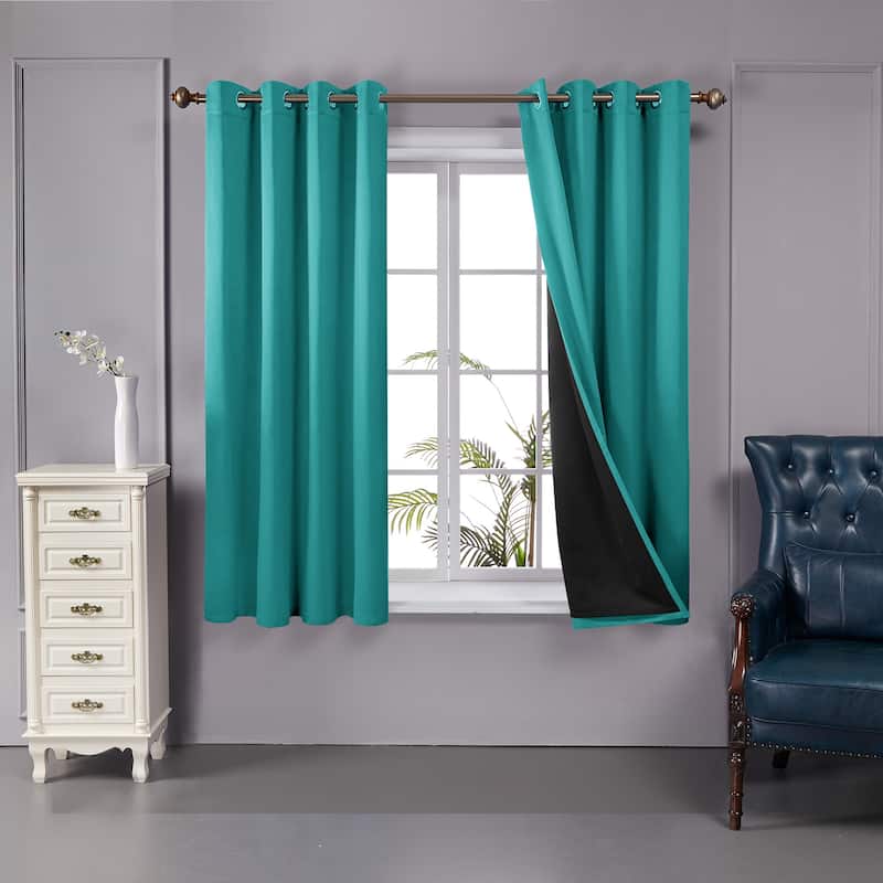 Deconovo 100 Percent Blackout Double Layers Lined Curtain (2 Panel) - 52x45 Inch - Turquoise