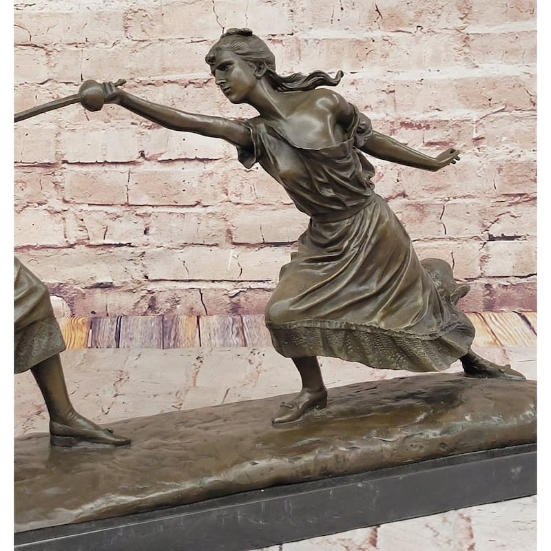 Femmes Fatales Bronze After Edouard Drouot Fencing Foil Sculpture Figurine