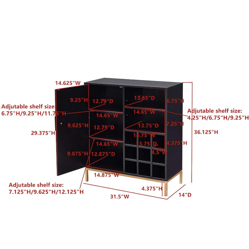 Buffet Bar Liquor Cabinet with Wine Rack and Glass Holder, Black