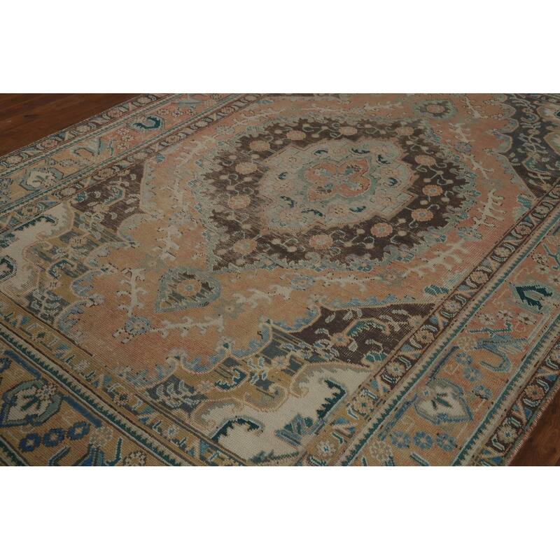 Vintage Orange Tabriz Persian Rug Handmade Traditional Wool Carpet - 6'7" x 9'4"