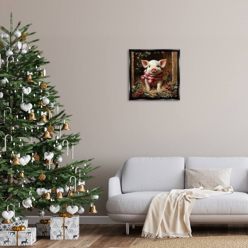 Stupell Pig with Holiday Garlands Framed Floater Canvas Wall Art Design By Riley B