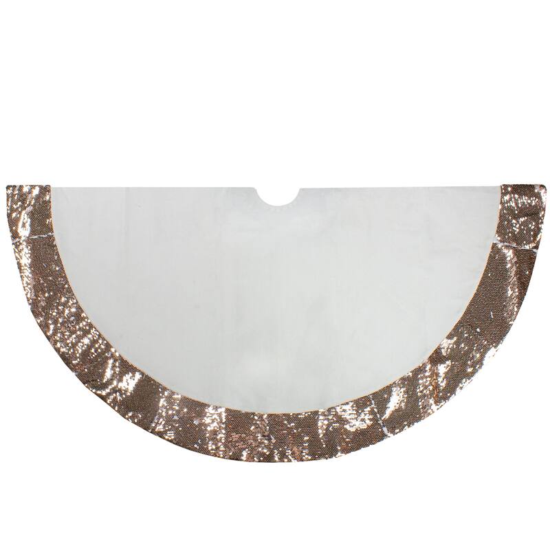 48" Rose Gold and White Reversible Sequin Trim Christmas Tree Skirt - 48