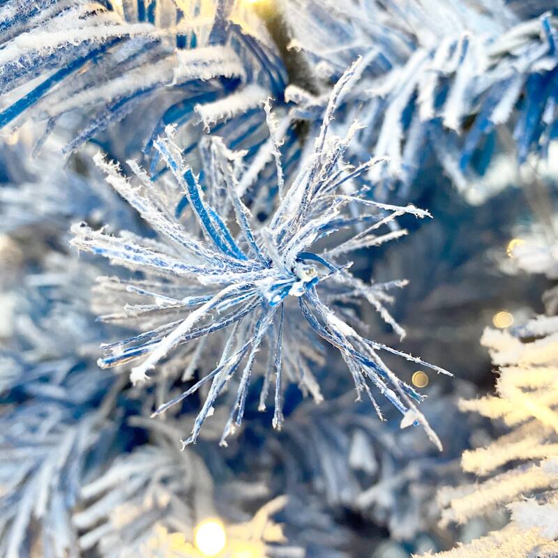 6FT Snow Flocked Artificial Christmas Tree with 750 Branch Tips, Pre-Lit Hinged Fir Tree for Holiday Decor