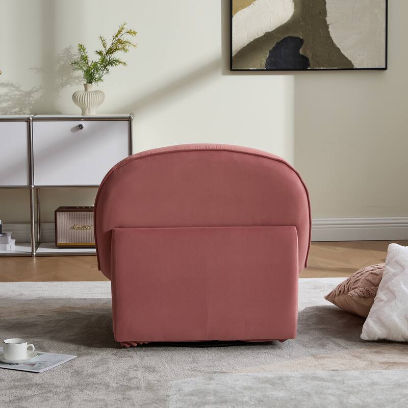 Swivel Accent Chair, 360-degree Metal Base with Velvet Fabric Upholstery, Comfy Pumpkin-Shaped Swivel Chair for Living Room