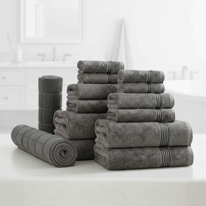 Superior LUX 14 PC Egyptian Cotton Bundle - Charcoal