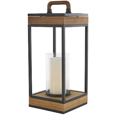 Metal Open Frame Indoor Outdoor Candle Lantern with Black Metal Accents - Brown - Roche River Decor