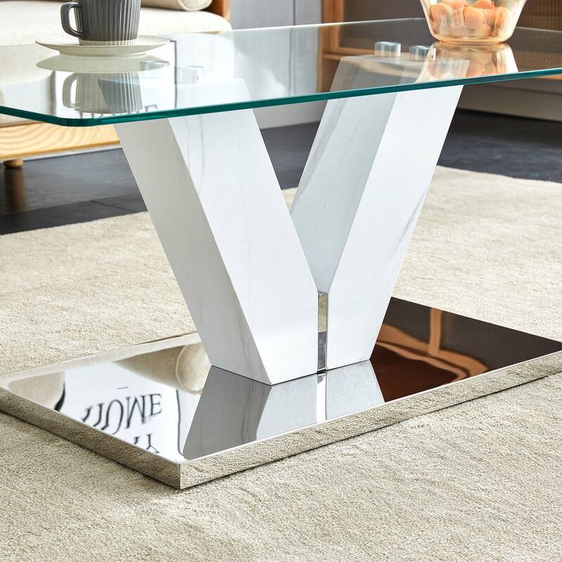 43.3" Modern Rectangular Coffee Table with MDF Pillars and Stable Base for Living Room
