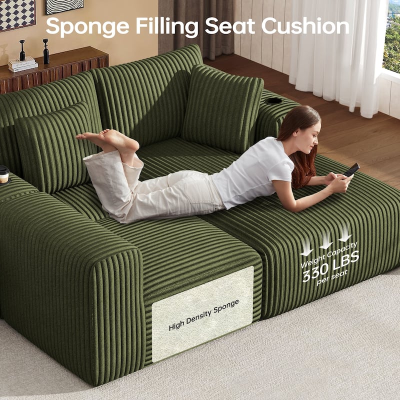 108" Cloud Sectional Couch with Chaise Lounge, L Shaped Modular Modern Sofa with Cup Holder, No Assembly Required