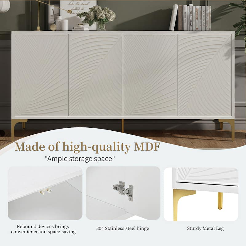 Multi-Functional Storage Cabinet,Four-Door Sideboard with unique texture,Adjustable Shelves