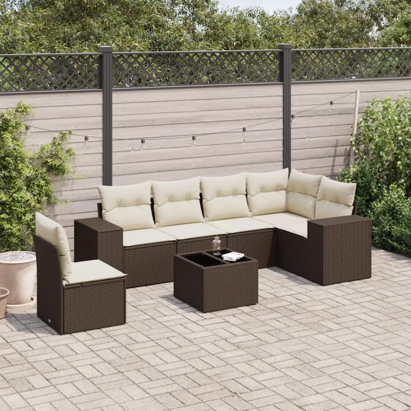 vidaXL Garden Sofa Set - Brown and cream With table