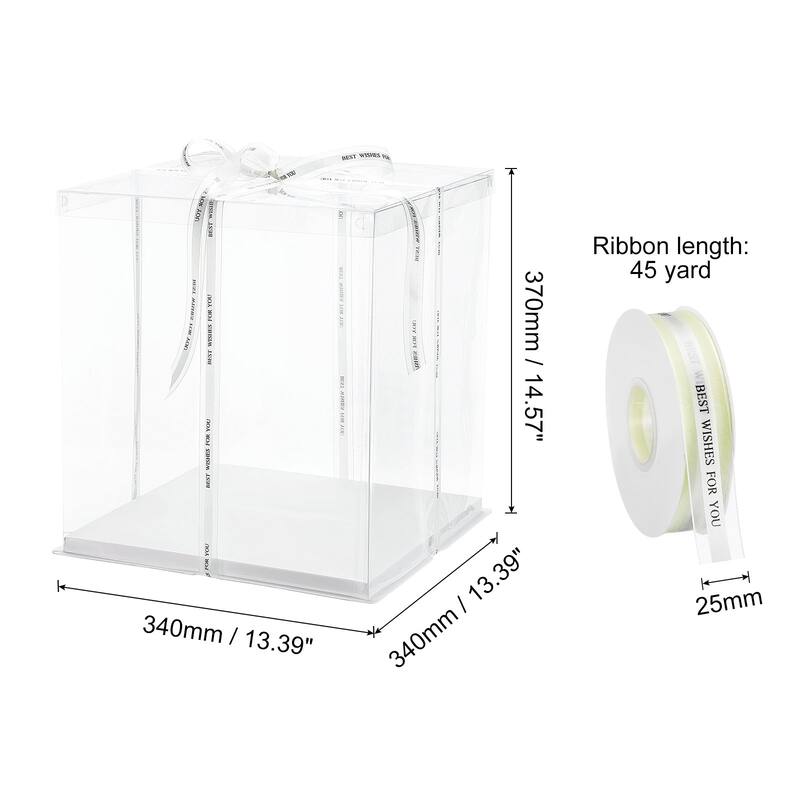 Clear Cake Box with Ribbon, 6Pcs 7"x7"x5" for 4 Inch Cake Packing - White - 13"x13"x15"