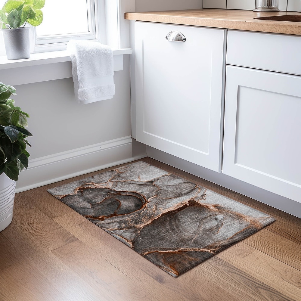 Machine Washable Indoor/ Outdoor Abstract Chantille Rug