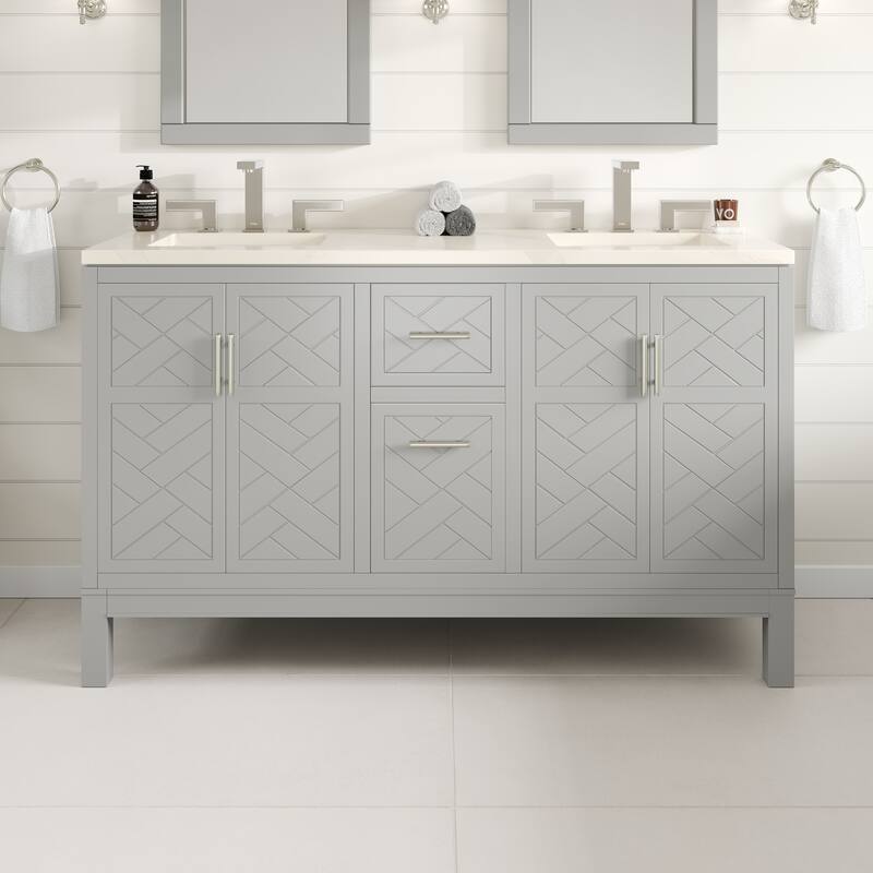 Eviva Cambridge Bath Vanity with Quartz Top and Porcelain Sink - 60" - Gray