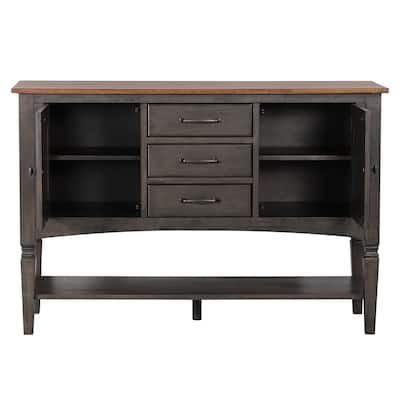 Expanding Dining Table Set - 6-8 Seater with Chairs & Buffet - Distressed Brown Wood Finish