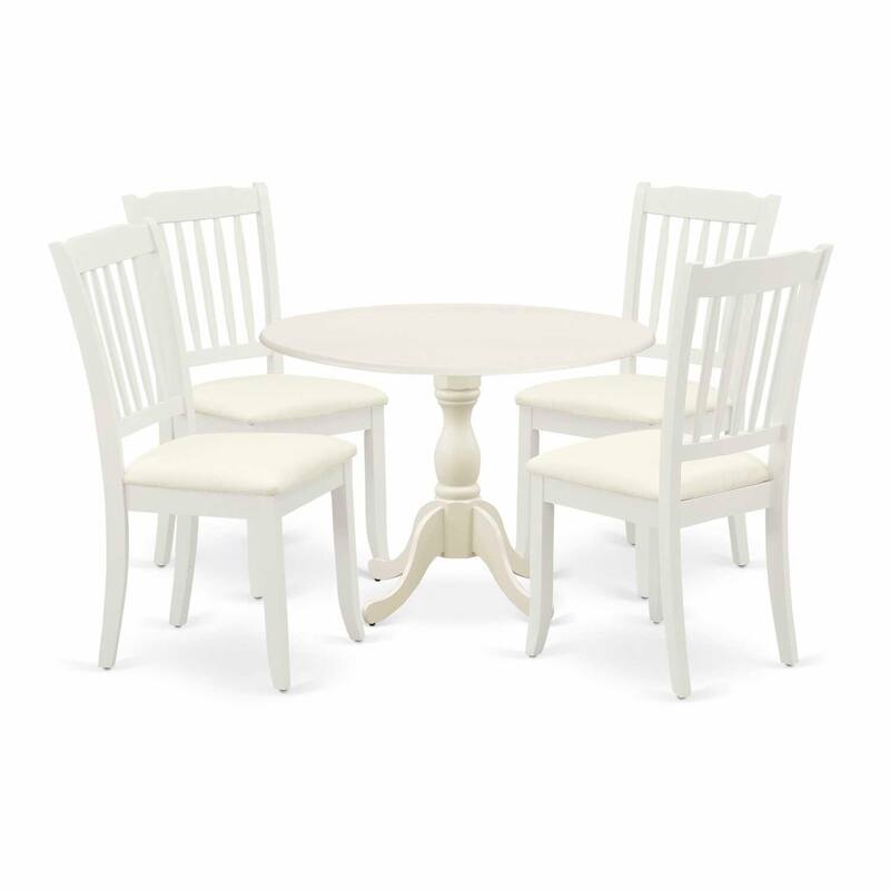 HomeStock 5-Piece Linen White Finish Solid Wood Top Dining table with 4 Chairs with Drop Leaf Slat Back