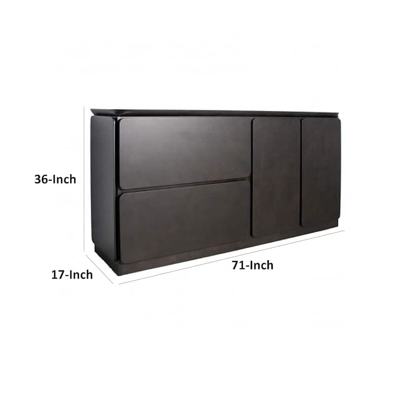 Ziva Sideboard Buffet Console, Drawers Doors, 71 Inch Black Solid Wood