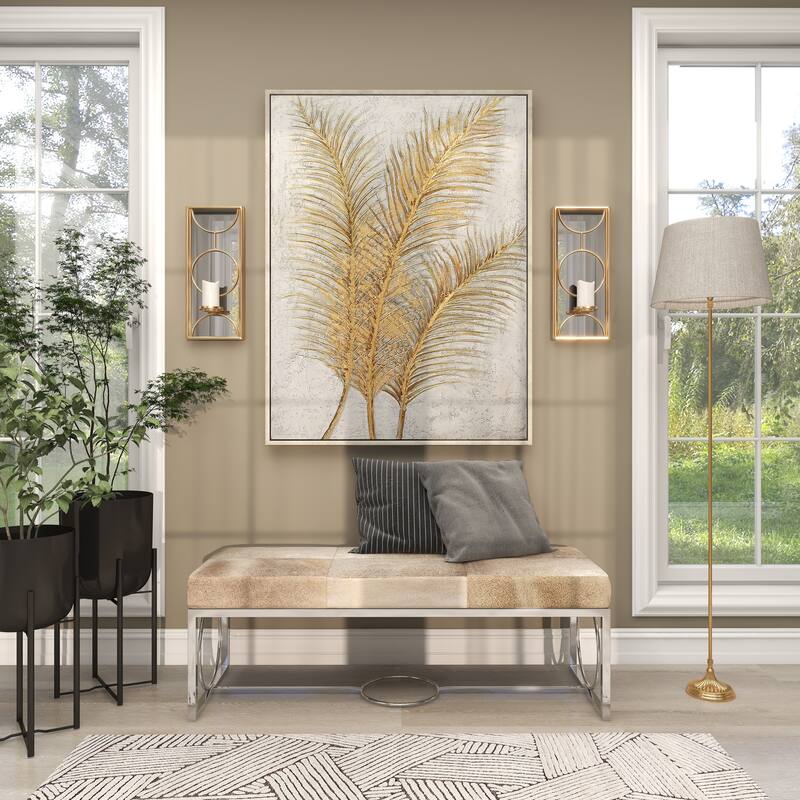 Metal Geometric Pillar Wall Sconce with Mirror Backing - Gold - CosmoLiving by Cosmopolitan