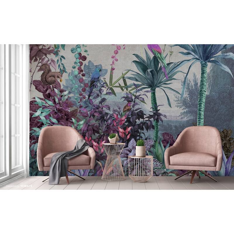 Enchanted Jungle Wallpaper Mural Tropical Birds and Foliage
