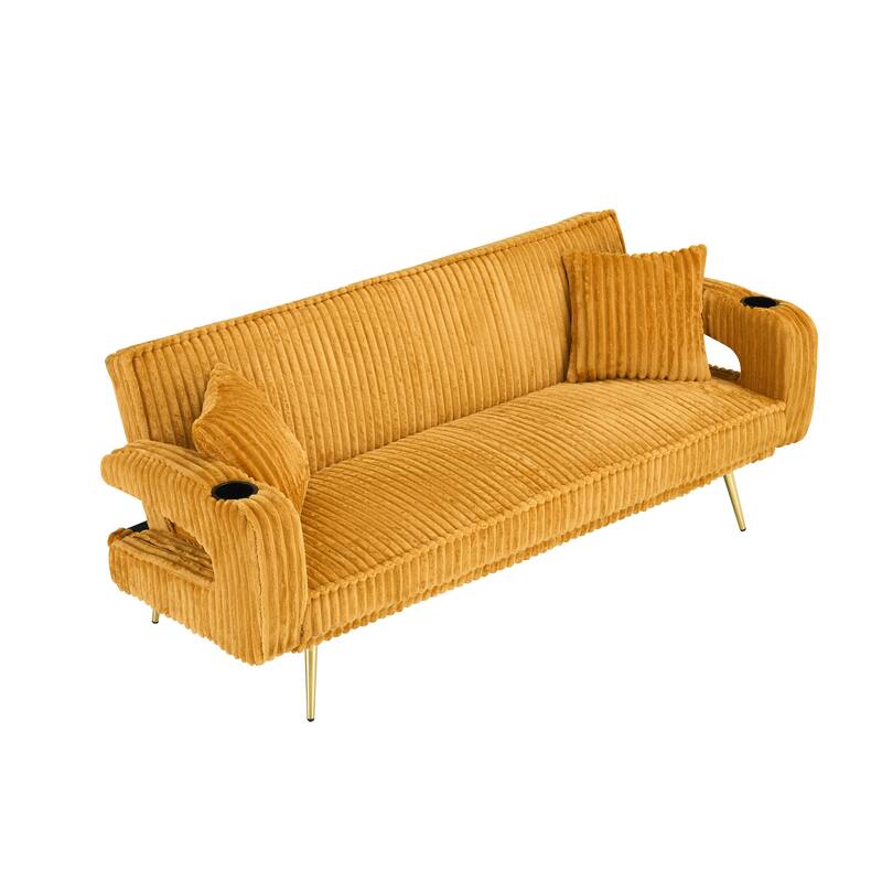 Straight-Row Corduroy Sofa With Throw Pillows, Featuring A Minimalist Style