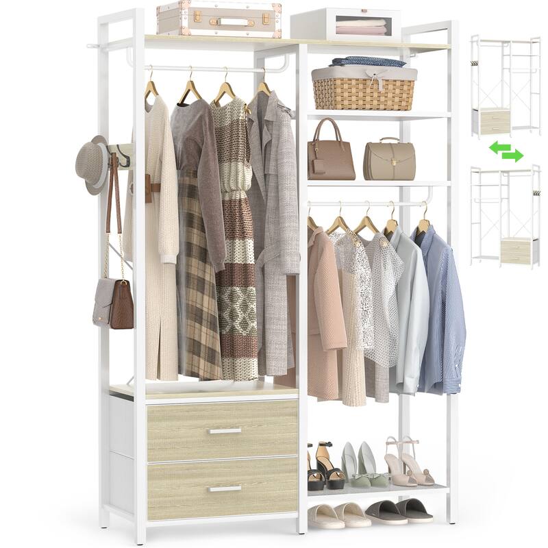 Garment Rack Heavy Duty Clothes Rack Free Standing Closet Organizer with Shelves and 2 hanging Rods