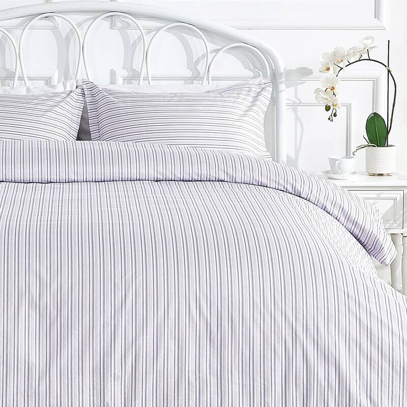 Printed Prewashed Cotton Blue Collection (Individual Set Sell Separately) - Purple Stripe Duvet Set - Twin - Twin XL - 2 PIece