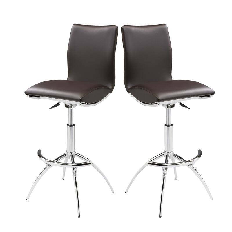 Modern Barstool Leatherette/Chrome Adjustable Height In Black Color - Brown