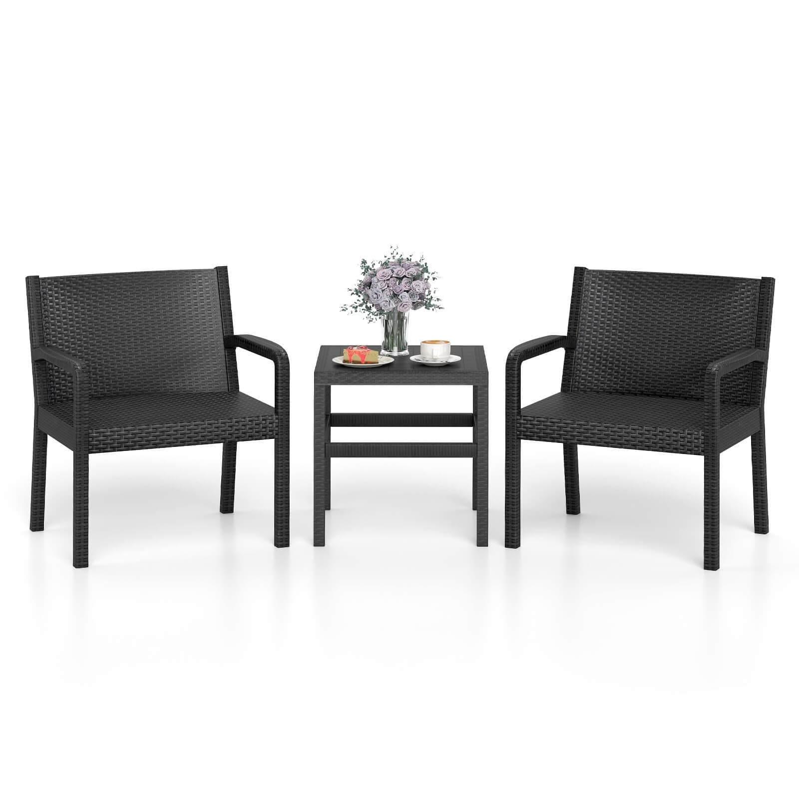 Costway 3 Piece Patio Furniture Set with 2 Modern Rattan Armchair & - See Details