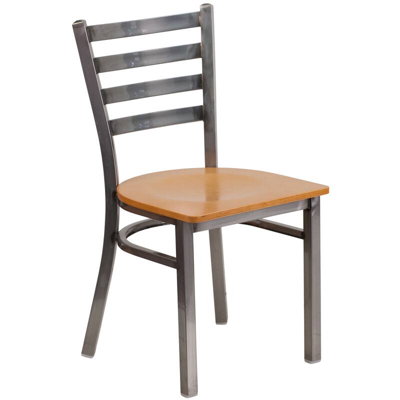 Clear Coated Ladder Back Metal Restaurant Chair - 16.5"W x 17"D x 32.25"H