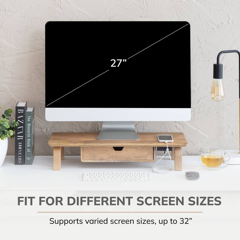 Jani Wood Monitor Stand Riser Desk - Ergonomic Design Stand, Desktop Organizer Table for Home, Office Workspace, Gaming Desk